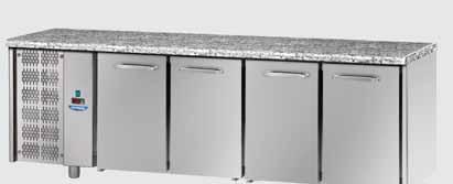 sinistra 4 doors Stainess Stee GN 1/1 Refrigerated Counter with unit on the eft side, with Granite working top - Tour Réfrigéré GN 1/1 en Acier Inox avec s avec pan de travai en Granit et groupe à
