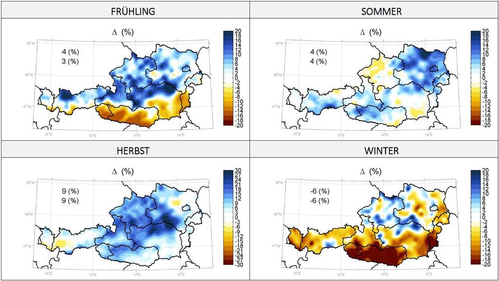 Niederschlag Änderung der mittleren saisonalen Niederschlagssumme 1986-2010 vs.