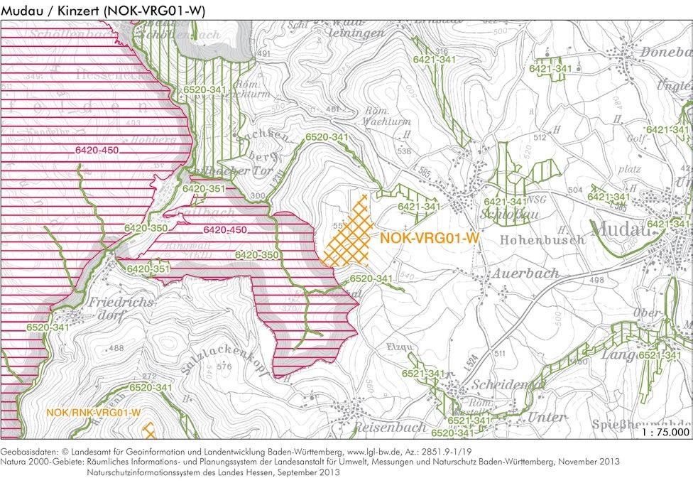 NATURA 2000-BETROFFENHEIT Natura 2000-Gebiet Schutz- und Erhaltungsziele Einschätzung der Auswirkungen FFH-Gebiet 6520-341 Odenwald Eberbach Das Vorranggebiet NOK-VRG01-W liegt außerhalb des