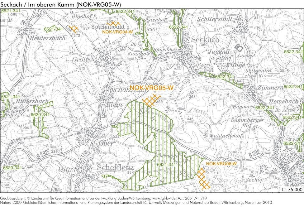 NATURA 2000-BETROFFENHEIT Betroffenes Natura 2000-Gebiet Schutz- und Erhaltungsziele Einschätzung der Auswirkungen FFH-Gebiet 6621-341 Schefflenzer Wald Das Vorranggebiet NOK-VRG05-W grenzt an das