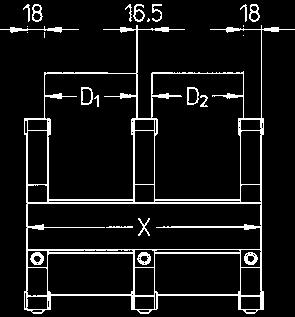 Maß D = Leiterplattenbreite Maß X = Länge Profilschiene x = 36 + D1 x = 52 + D1 + D2 x = 69 + D1 + D2 + D3 x 73