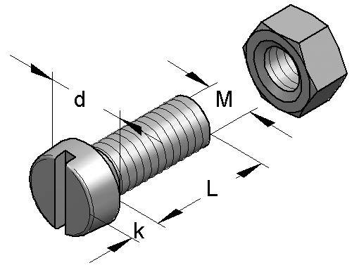 Zylinderschraube mit Schlitz Lieferumfang: Mit Mutter nach DIN EN ISO 4032 Material: Stahl Oberfläche: galvanisch verzinkt FK: 4.