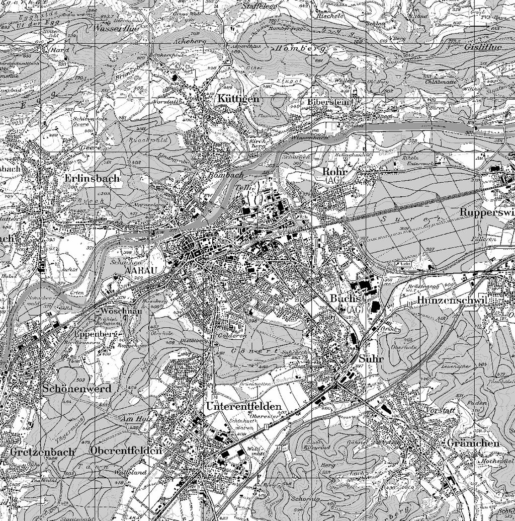 Luftgütekarte 1989 Bioindikation mit Flechten - Region Aarau Flechtenzonen Flechtenwüste IAP18 0-18 Innere Kampfzone IAP18 19-31 Äussere Kampfzone IAP18 32-44 Übergangszone IAP18 45-57