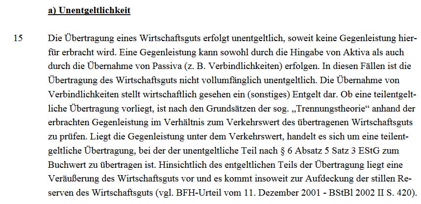 Übertragung im Einzelunternehmen 71 Die Zweistufentheorie findet für Sachwertabfindungen in das Betriebsvermögen keine Anwendung.