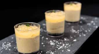 (box): 960g = 24 Ut Meeresfrüchte Mousse mit Ananas-Kompott Cup Seafood Mousse with pineapple compote Gewicht (Stück): 40±2g.