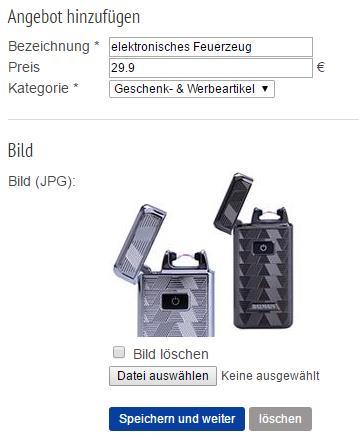 Angebot: Durch Klick auf "Angebot hinzufügen", können Sie die Daten eintragen und ein Bild hochladen. Durch Klick auf ein bestehendes Angebot, können Sie dieses ändern.