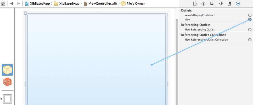 Anpassen der XIB-Datei Im "Connections Inspector" Anwendung ohne Storyboard Beispiel Setzen des View Outlets
