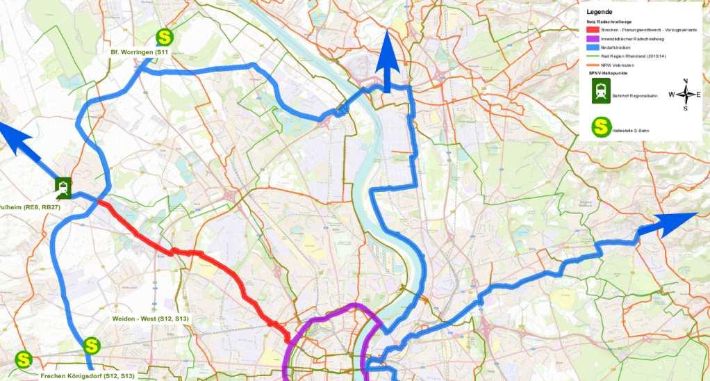 Abbildung 6-37: Konzept Radschnellwege für die Region Köln (Stand: 2013) Radschnellwegring um die Innenstadt Das