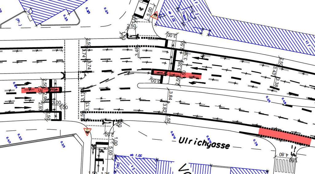 Abbildung 6-1: Auszug aus der Planung Ulrichgasse In der für das Radverkehrskonzept Innenstadt vorgelegten Raumstudie konnte bislang keine Untersuchung
