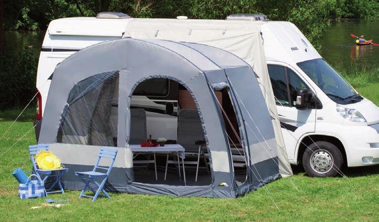www.camping-ist-bunt.de Bus-/ Reisemobilvorzelte Zelte 45 Aufblasbares Busvorzelt Rapid Air Air-In heißt das System, das über drei Luftkammern das Zelt in kürzester Zeit zum Stehen bringt.