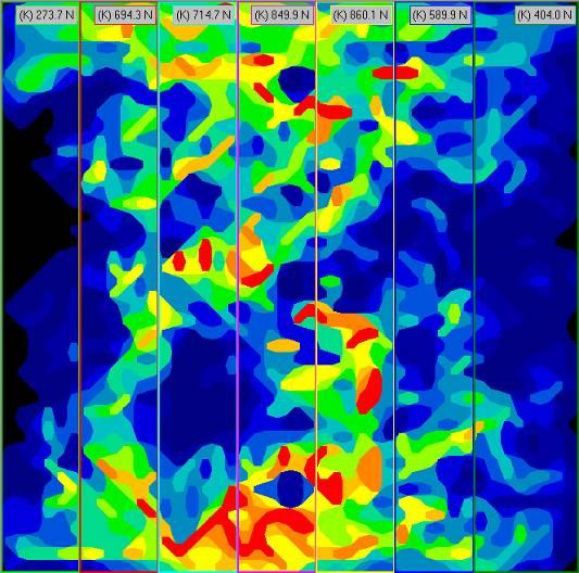 7 Zentrifugenmodellversuche Abb. 7.32: Versuch an einem Fundament gemäss Abb. 7.31 ( arn_16 ) mit Plattendicke d = 4 mm (Modell). Links: Spannungsverteilung anhand Tekscan-Messung bei 4.4 kn Last.