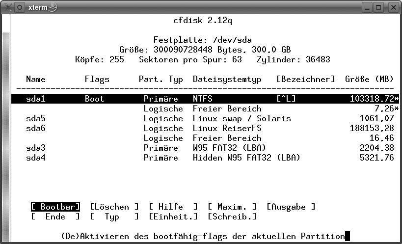 104.1: Partitionen (7) Partitionieren unter Linux fdisk: Standard-Tool cfdisk: grafisches Tool