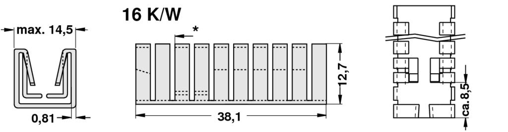 einfache ontage durch ufschieben des ühlkörpers auf das TO 220 ehäuse die ühlfinger bilden lemmfedern (1 + 2), die das TO 220 ehäuse und