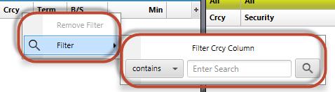 Arbeiten mit Filtern Tabellenfilter Neben Filtern für den Workspace können in der CO:RE Trading Platform verschiedene Filter für Tabellenspalten ausgewählt werden.