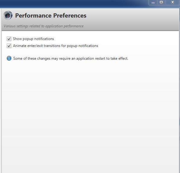 Workspace anpassen Performance Preferences Klicken Sie im Menü Windows auf Performance Settings.