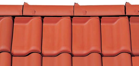 Ein echtes CREATON-Dach setzt ganz auf Keramik. Das voll keramische Firstlüftungssystem garantiert neben einem Dachquerschnitt: Entlüftung über Lüfterziegel. Firstziegel aufgemörtelt.