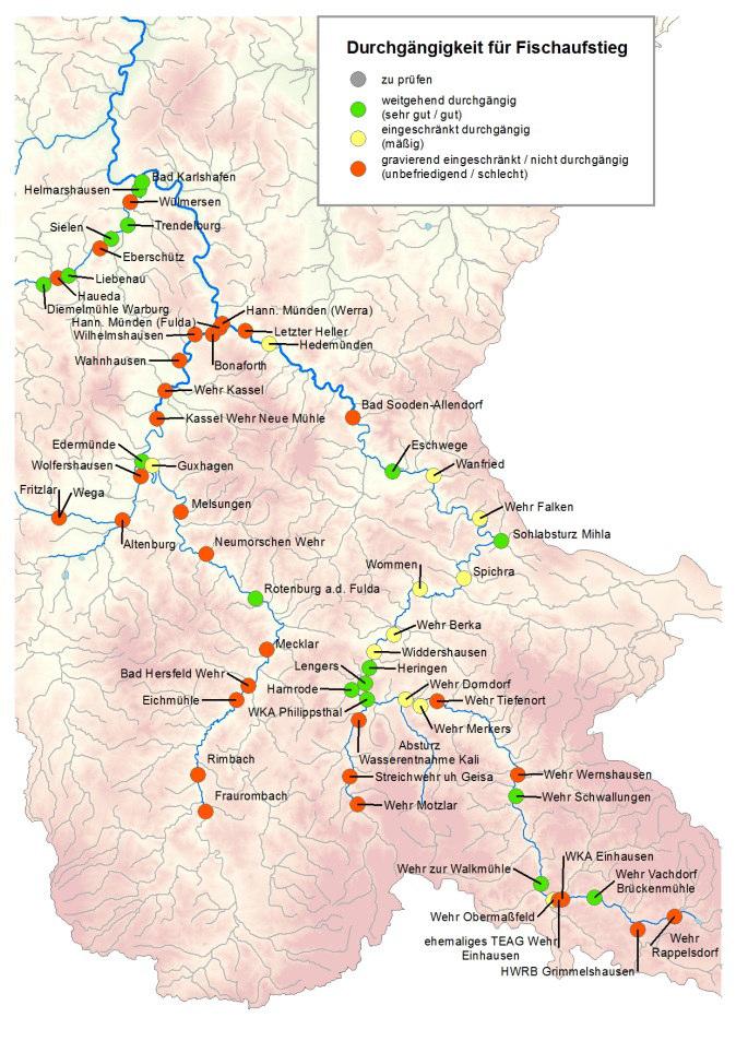 Anhang 43 nach einheitlichen Kriterien an überregionalen Wanderrouten sowie Laich- und Aufwuchsgewässern im niedersächsischen Teil der Flussgebietseinheit Weser.