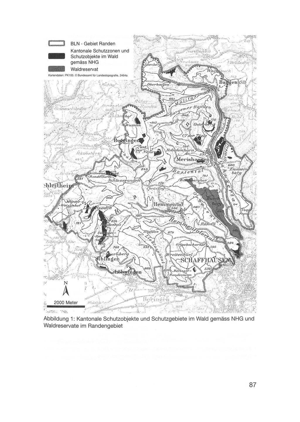 BLN - Gebiet Randen Kantonale Schutzzonen und HIB Schutzobjekte im Wald gemäss NHG 811111 Waldreservat Karlendaten: PK100. Bundesamt für Landestopografie, 2464a ".