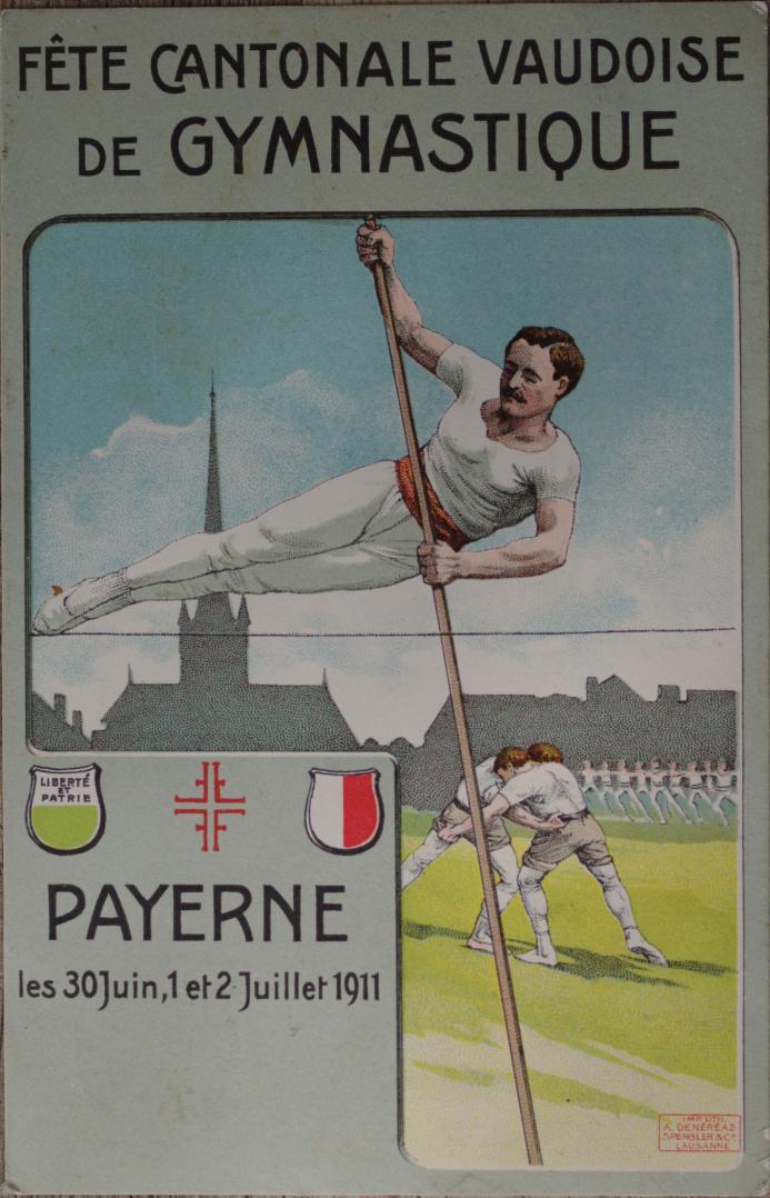 Eindruck amtlicher Wertstempel als Pr-Ged 14 eine Privat- Postkarte zum waadtländischen Turnfest von 1911