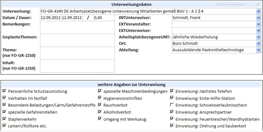 2.1 Unterweisungen 2.1.3 Unterweisungen anlegen (Termindaten) Hier haben Sie eine Übersicht über angelegte Unterweisungen. Sie können hier aber auch über den Button neue Datensätze anlegen.