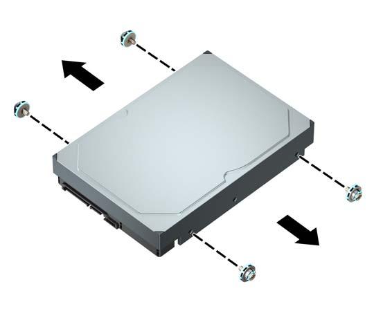 8. Ziehen Sie den Freigabehebel neben der Rückseite der Festplatte nach außen (1).