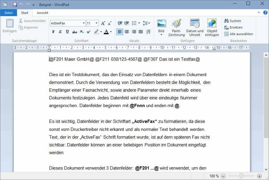 Beispiel: Dokumentname... Bestellung 12345 Empfänger... Maier GmbH Faxnummer.