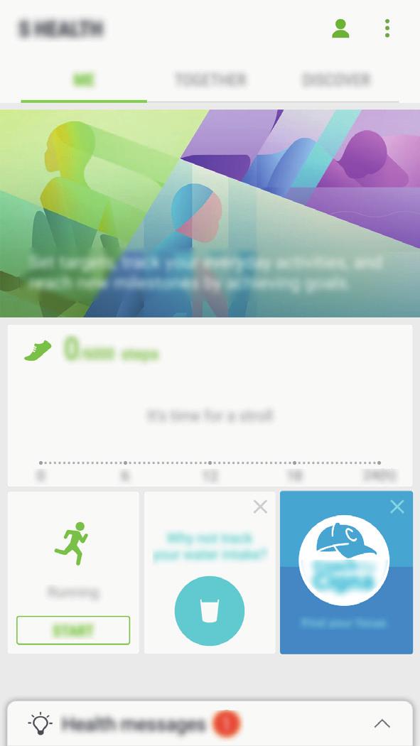 Anwendungen S Health verwenden Sie können die wichtigsten Informationen der S Health-Menüs und Tracker anzeigen, um Ihr Wohlbefinden und Ihre Fitness zu überwachen.