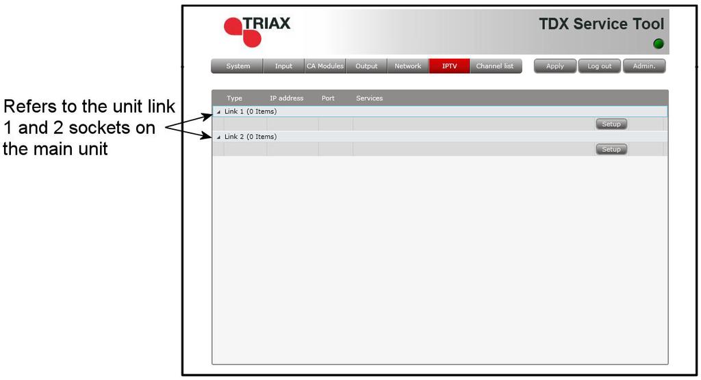 Um Services mithilfe von IPTV auszugeben, klicken Sie auf die Registerkarte IPTV im TDX Service Tool, um das IPTV-Fenster anzuzeigen.