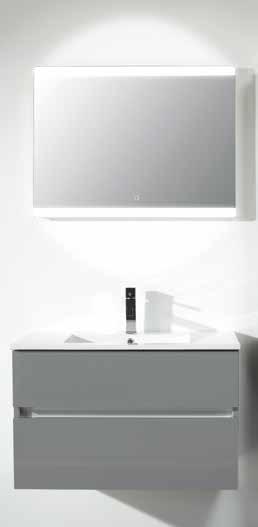und LED-Spiegel Touch / 60 x 45 / Weiß Acryl Hochglanz 04 Set: Ceramic Line greeploos met dun keramische wastafel Slimline en LED