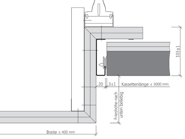 Friesanschluss B 400 mm A.FR.50a Friesanschluss Flur längsseitig A.FR.50b Friesanschluss Flur längsseitig - Abhängung mit Gewindestange M8 (lt.