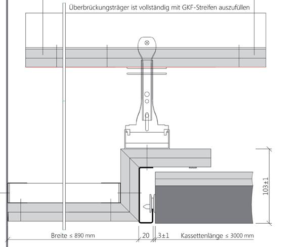 Friesanschluss 890 mm mit Überbrückungsträger A.FRÜ.67 Anschluss Flur längsseitig - Spannweite Überbrückungsträger max. 1.