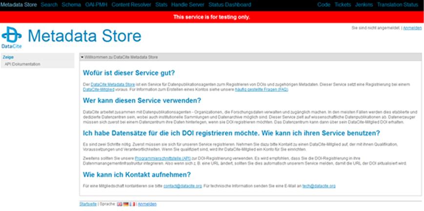DataCite: Testpräfix & Test