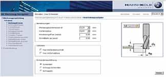 Anzeige des passenden Werkzeugs mit allen Informationen und Schnittwertempfehlungen Der Werkzeug-avigator gliedert sich in die zwei Bereiche Technologie und Katalog.