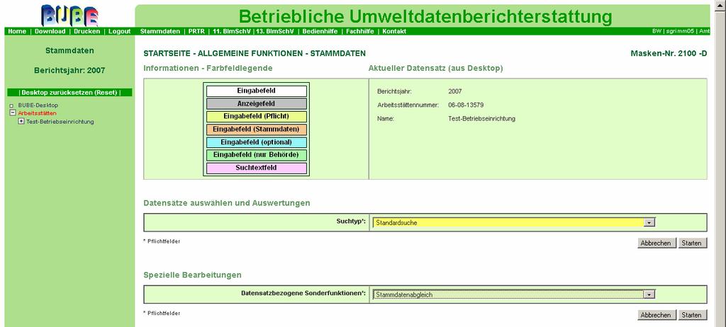 Fachhilfe BUBE PRTR Behörde Seite 53 04.03.2010 Abbildung 52: Stammdatenabgleich im Stammdaten Modul über die Funktionsseite (Masken Nr.