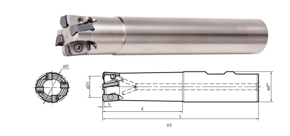 MFH Mini Schaftfräser 150 1505 Hochvorschubfräser MFH T Mini Hochvorschubfräser MFH T Mini Weldon Wirtschaftliche Lösung eines Mini-Hochvorschubfräser durch -schneidige Wendeplatte für den Formen-