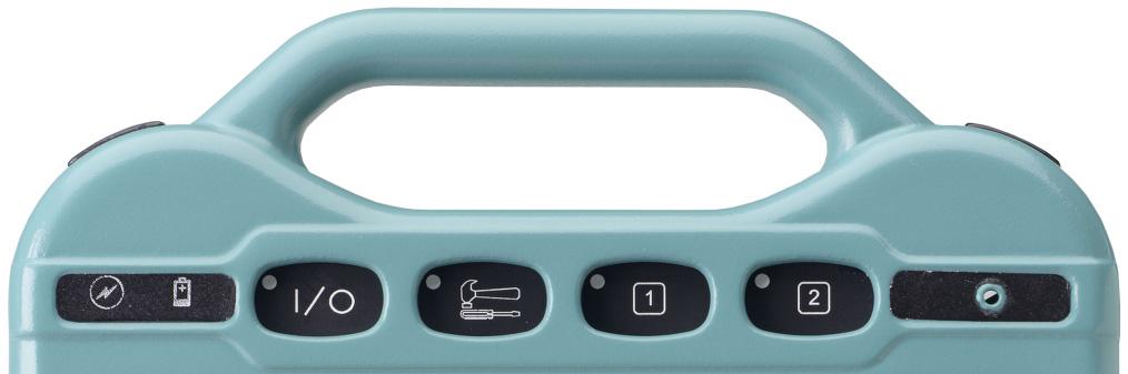 Ober- und Unterseite des LightTalkers Ladekontroll- Ein-/Aus- Toolbox- benutzer- Mikrofon leuchte Taste Taste programmierbare Tasten Batteriekontrollleuchte Beginnt