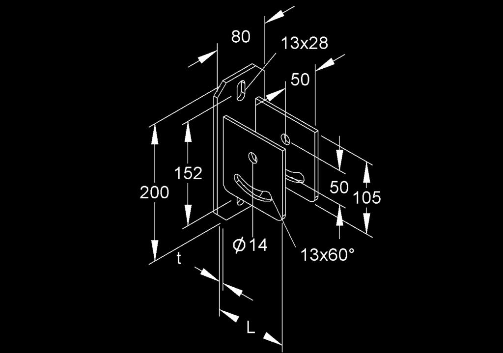 Kopfplatte erwendbar fr: U-Profile 16A13-... Dreiseitige anglochanordnung 13x40 im erbindungsprofil.