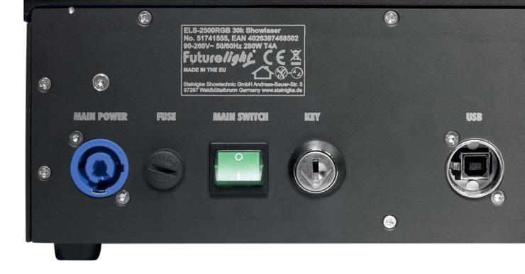 Einschaltsicherung Mehrzonen-Strahlüberwachung per USB konfigurierbar (z.b. für Bereiche, in denen hohe Leistungen erlaubt sind) Laser der Klasse 4 Netzteil für 120V bzw.