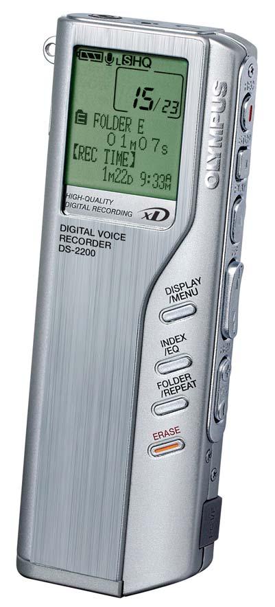 DS-2200 Ausstattungsmerkmale Der DS-2200 wird geliefert mit 128 MB xd-picture Card, Docking Station und USB Kabel, DSS Player Pro Software (Diktiermodul), Stereo-Mikrofon ME51S, Clip-Mikrofon mit