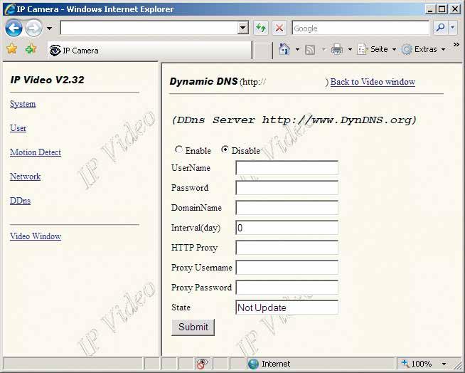Anleitung IP-Video Server Anhang D DDNS Bei direktem Anschuss an ein DSL-Modem und automatischer PPPoE-Einwahl durch den Videoserver ist die IP-Adresse im Allgemeinen unbekannt.