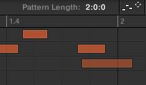 Außerdem können Sie die Pattern-Länge ändern, indem Sie oben rechts im Pattern-Editor auf den Längen-Wert klicken und die Maus vertikal bewegen. 5.2.