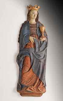 3769 SÜDDEUTSCHE SCHULE UM 1500 Madonna mit Kind Holz, geschnitzt und polychrom gefasst.