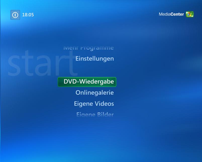 Abspiele vo DVDs Beim Asehe vo DVDs i Media Ceter köe Sie die Wiedergabe per Ferbedieug steuer.