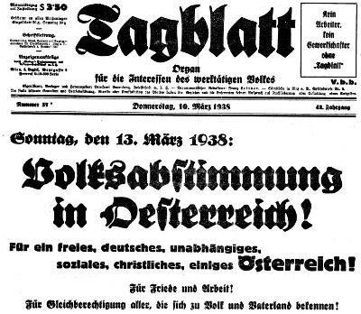Der Bauernbündler, Nr. 1093a, 10. März 1938, Sonderausgabe, S.1, Ein Aufruf des Frontführers: Für ein freies, deutsches Österreich.