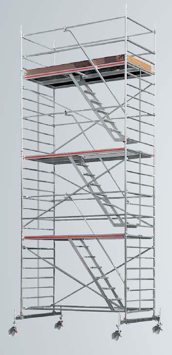 FAHRGERÜSTE SC 60 6273 Treppen-Fahrgerüst nach DIN EN 1004 Rahmenteilbreite Bühnenlänge Reichhöhe Gerüsthöhe Standhöhe 1,50 m 2,95 m 8,60 12,60 m 7,60 11,60 m 6,60 10,60 m Die sinnvolle Ergänzung des