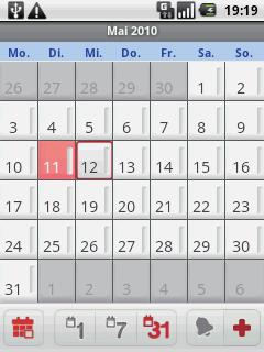 Kalenderbereich 1 2 3 4 5 6 1 Berühren, um zum aktuellen Tag oder zur aktuellen
