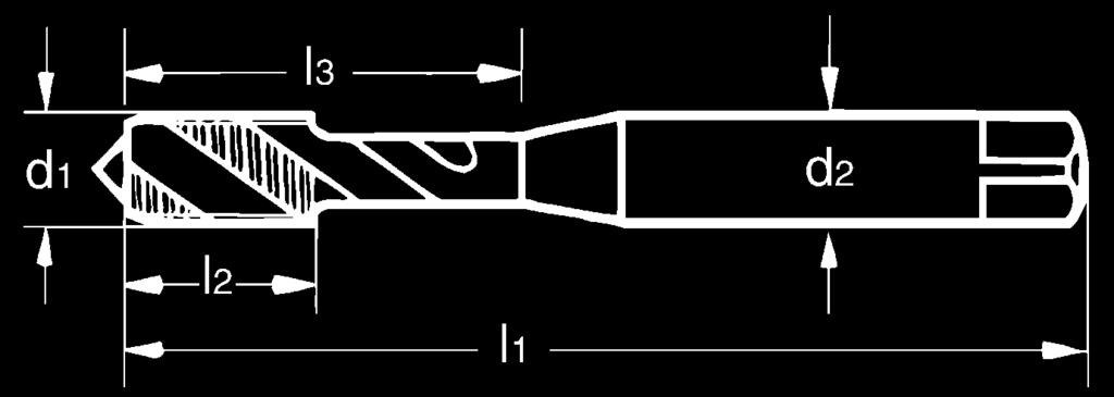 Oberfläche: blank Spezial-Gewindebohrer für Grundlochgewinde in Stählen mittlerer Festigkeit bis ca. 1.000 N/mm 2, vorzugsweise für Gewindetiefen über 1,5 x d.