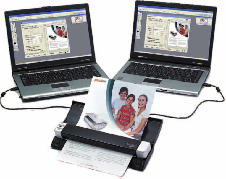 S420 MobileOffice Mobiler Einzugsscanner mit Standschale für Desktop Einsatz Stromversorgung optional über USB oder Netzteil Zwei USB-Anschlüsse für