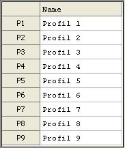 4.3 Register Profiles: Profile definieren In diesem Fenster können den einzelnen Profilen P1-P9 (Länge jeweils 16 Zeichen) benutzerspezifische Bezeichnungen zugewiesen werden.