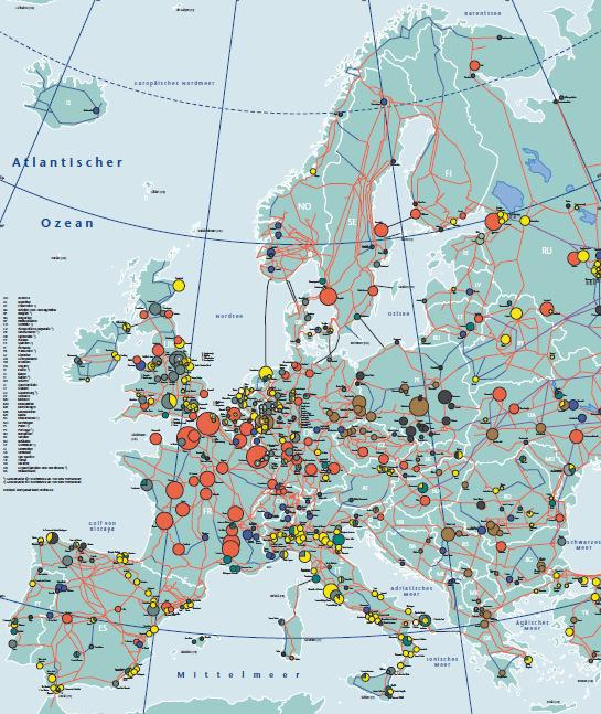 Kraftwerke (> 500 MW) in Europa 5500 MW 500 MW Steinkohle Braunkohle Heizöl Kernenergie Erdgas